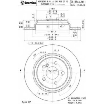 Тормозной диск BREMBO 08.B844.11
