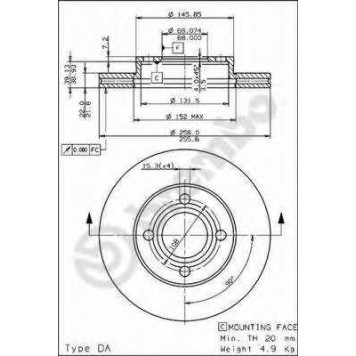 BREMBO 09503310 - диск тормозной передний 09.5033.10 (256х22) 4 отв