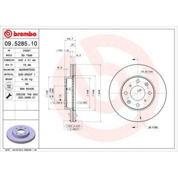 Диск тормозной HONDA CIVIC VI (EJ EK) 06/95-03/01 перед <b>BREMBO 09.5285.11</b>