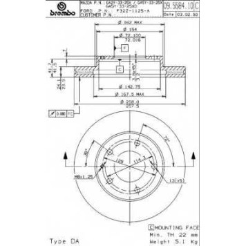 BREMBO 09558414 - диск тормозной передний 09.5584.14 (258х24) 5 отв