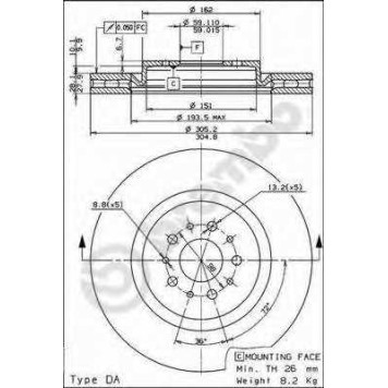 Тормозной диск BREMBO 09.6843.21