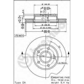 BREMBO 09687920 - диск тормозной передний 09.6879.20 (260х24) 5 отв