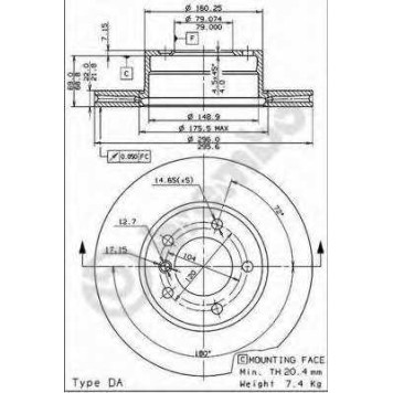 BREMBO 09692411 - диск тормозной передний 09.6924.11 (296х22) 5 отв