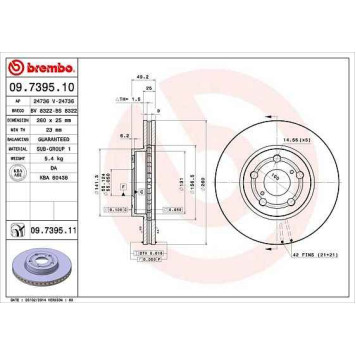 Диск тормозной с внутренней вентиляцией BREMBO 09.7395.10 (TOYOTA Avensis)-1