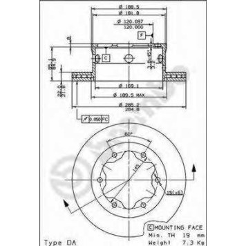 BREMBO 09847510 - диск тормозной задний 09.8475.10 (285х22) 6 отв