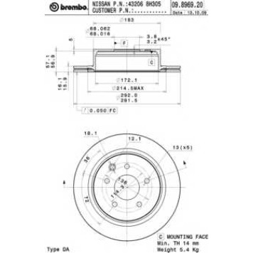 Тормозной диск BREMBO 09.8969.20