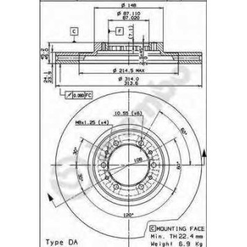 BREMBO 09913210 - диск тормозной передний 09.9132.10 (314х24) 6 отв