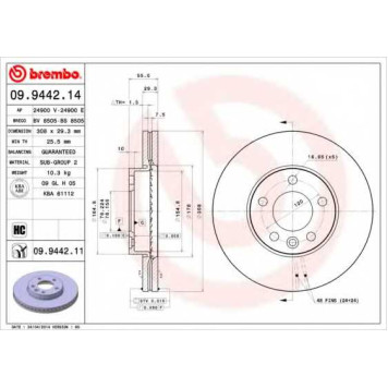 Диск тормозной Brembo Painted Disc <b>BREMBO 09.9442.11</b>