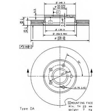 BREMBO 09946411 - диск тормозной передний 09.9464.11 (278х25) 5 отв