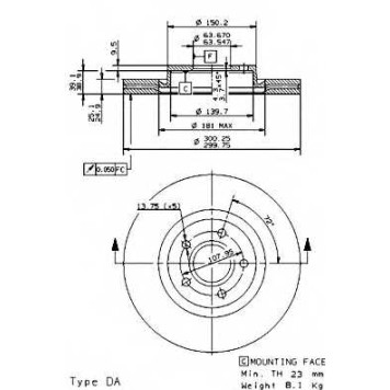 BREMBO 09946811 - диск тормозной передний 09.9468.11 (300х25) 5 отв