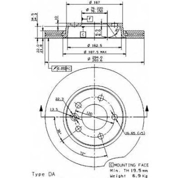 BREMBO 09958210 - диск тормозной задний 09.9582.10 (294х22) 5 отв