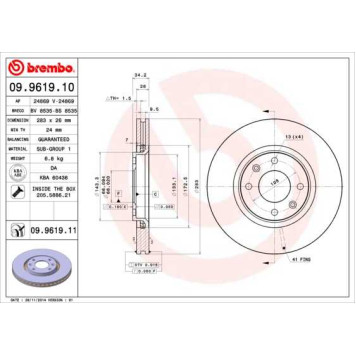 Диск тормозной CITRO?N C4 I (LC) 11/04-12/13 перед <b>BREMBO 09.9619.11</b>