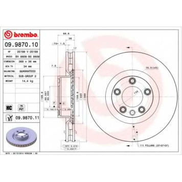 Тормозной диск BREMBO 09.9870.11