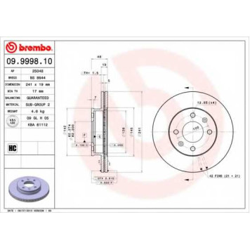 Тормозной диск BREMBO 09.9998.10