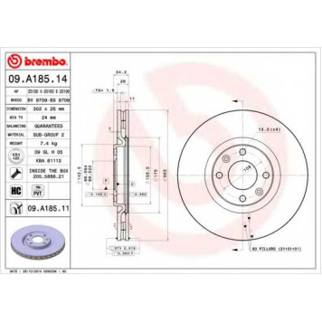 BREMBO 09A18514 - диск тормозной передний 09.A185.14