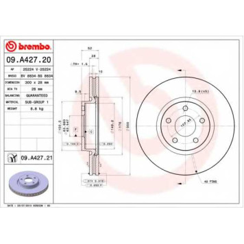 BREMBO 09A42721 - диск тормозной передний 09.A427.21