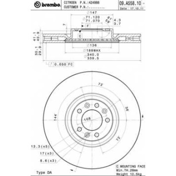 Тормозной диск BREMBO 09.A558.11
