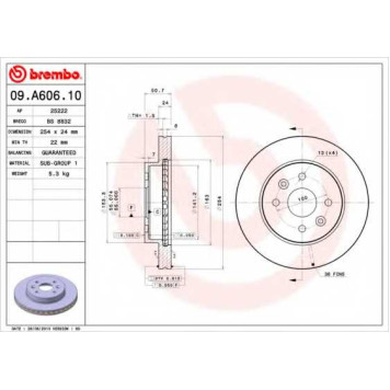 BREMBO 09A60610 - диск тормозной передний 09.A606.10 (254х24) 4 отв