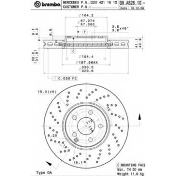 BREMBO 09A82811 - диск тормозной передний 09.A828.11