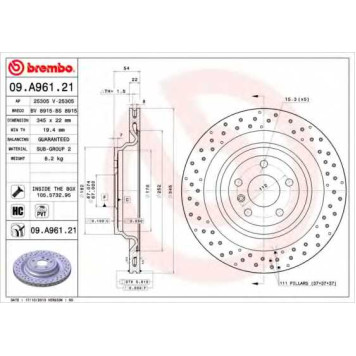 Тормозной диск BREMBO 09.A961.21