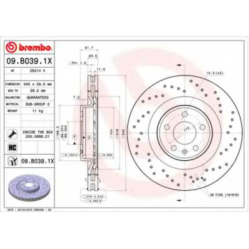 Тормозной диск BREMBO 09.B039.1X