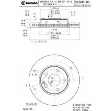 Тормозной диск BREMBO 09.B343.41