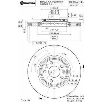 Тормозной диск BREMBO 09.B352.11
