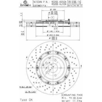 Тормозной диск BREMBO 09.B386.13