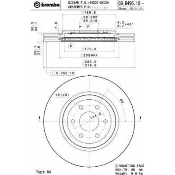 Тормозной диск BREMBO 09.B496.10