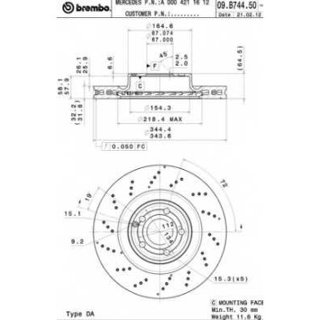 Тормозной диск BREMBO 09.B744.51
