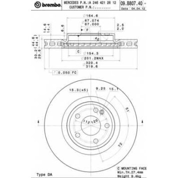 Тормозной диск BREMBO 09.B807.41