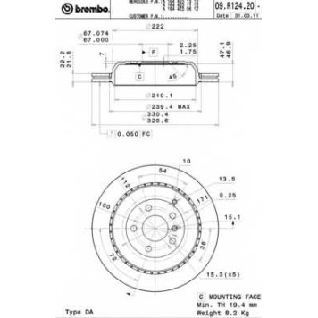 BREMBO 09R12421 - диск тормозной задний 09.R124.21