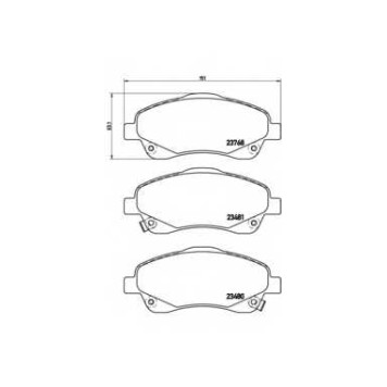 Колодки тормозные дисковые для TOYOTA AVENSIS(T25, T25#), COROLLA(CDE12#, R1#, ZDE12#, ZER#, ZZE12#) <b>BREMBO P 83 046 / 23480</b>