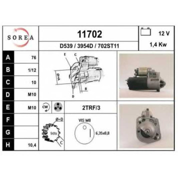 SOR_A16660 [9162618] !стартер подходит для VOLVO 850/S40/S60/S70/S80/XC70/XC90 1.6-2.5 93-08 1,4 Kw <b>EAI 11702</b>