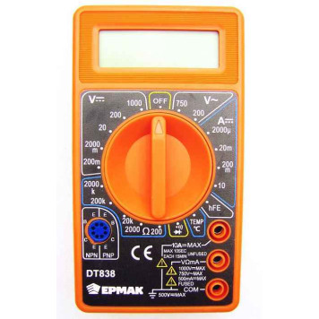 Мультитестер (мультиметр) цифровой Ермак DT-838 со звуковой прозвонкой и термопарой-1