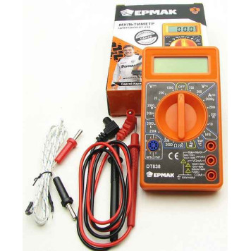 Мультитестер (мультиметр) цифровой Ермак DT-838 со звуковой прозвонкой и термопарой