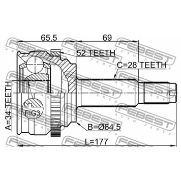 Шарнир приводного вала FEBEST 1410-RODA52-3