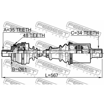 Приводной вал FEBEST 1614-210LH-1