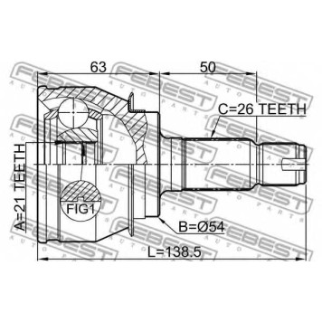 Шарнир приводного вала FEBEST 1910-R50