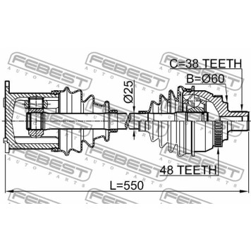 Привод передний правый 545x38 FEBEST 2114-GAL-1