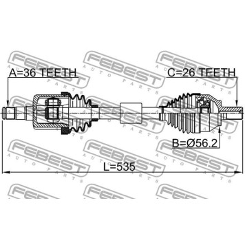 Привод передний левый 26X535X36 подходит для VOLVO V50 2004-2011 <b>FEBEST 2714-S40LH</b>-2