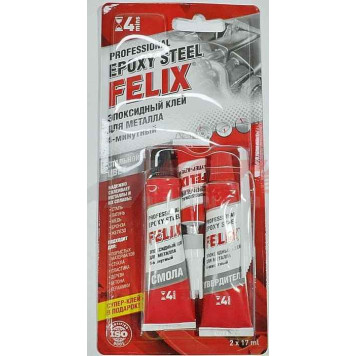 Клей эпоксидный 2-компонентный FELIX (2х17мл) прозрачный 4мин