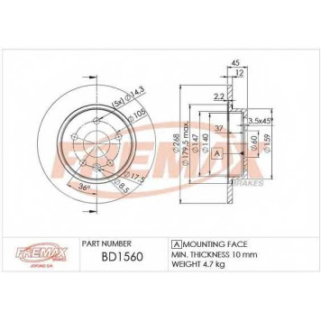 Диск торм. зад.268x12 5 отв(MIN2) <b>FREMAX BD1560</b>