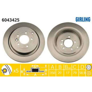 Диск тормозной LAND ROVER DISCOVERY 04-/RANGE ROVER 05-/SPORT 05- задний <b>GIRLING 6043425</b>
