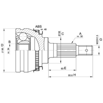 Шрус TOYOTA CAMRY 3.0 91-96AVALON 3.0 94-99 +ABS <b>H.D.K. TO-28A48</b>