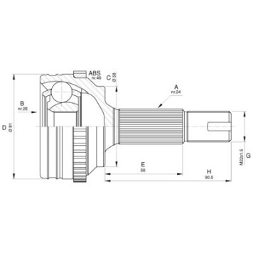Шрус TOYOTA YARIS 1.0 16V 99- +ABS <b>H.D.K. TO-40A48</b>