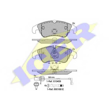 Колодки тормозные дисковые для AUDI A4(8K2, 8K5, 8KH, 8WH, B8, B9), A5(8F7, 8T3, 8TA), A6(4G2, 4G5, 4GC, 4GD, 4GH, 4GJ, C7), A7(4GA, 4GF), Q5(8R) <b>ICER 181862 / 24743</b>