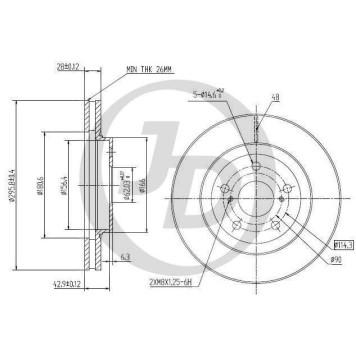 JD JBD0027 - диск тормозной передний DF4204 (296x28) 5 отв