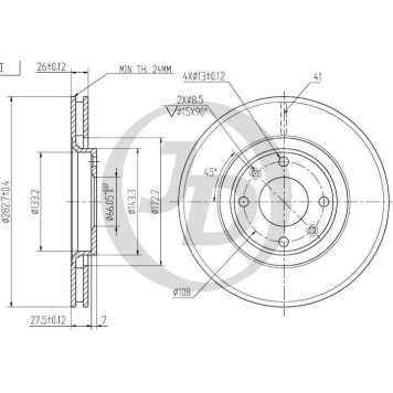Диск тормозной передний DF4183 (283x26) 4 отв <b>JD JBD0054</b>