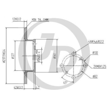 JD JBD0056 - диск тормозной передний DF1409 (238x12) 4 отв